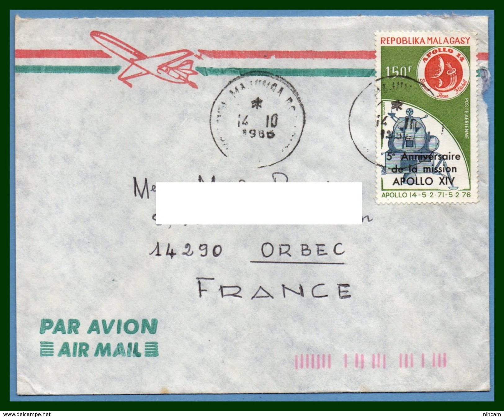 Madagascar Lettre 1986 >  France Espace Apollo 14 Space - Africa