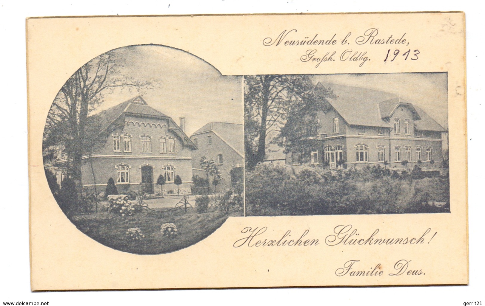 2903 RASTEDE - NEUSÜDENDE, Glückwunschkarte Baumschulen Deus, 1913, Keine AK-Einteilung - Rastede