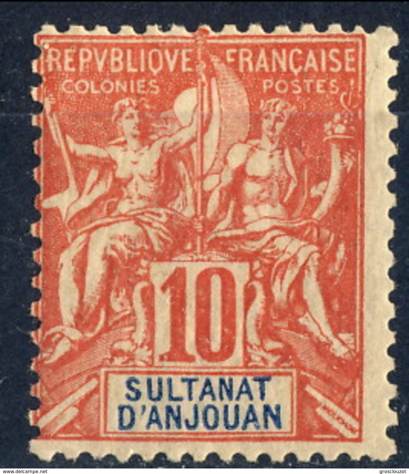 Anjouan 1900-07 N. 14 C. 10 Rosso MLH Cat. &euro; 40 - Otros & Sin Clasificación