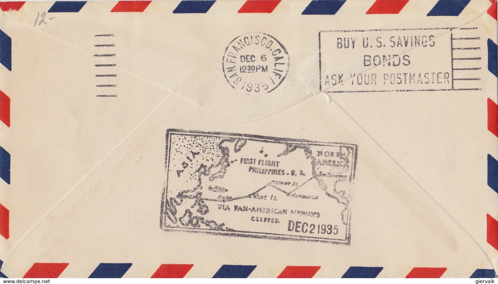 PHILIPPINES 1935 First Flight Cover From MANILLA To SAN FRANCISCO. - Filippijnen