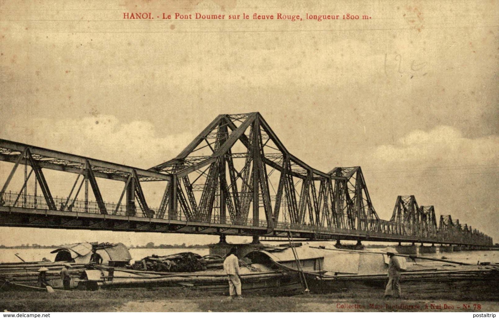 CLICHE UNIQUE  RARE  HANOI LE PONT DOUMER SUR LE FLEUVE ROUGE - Vietnam