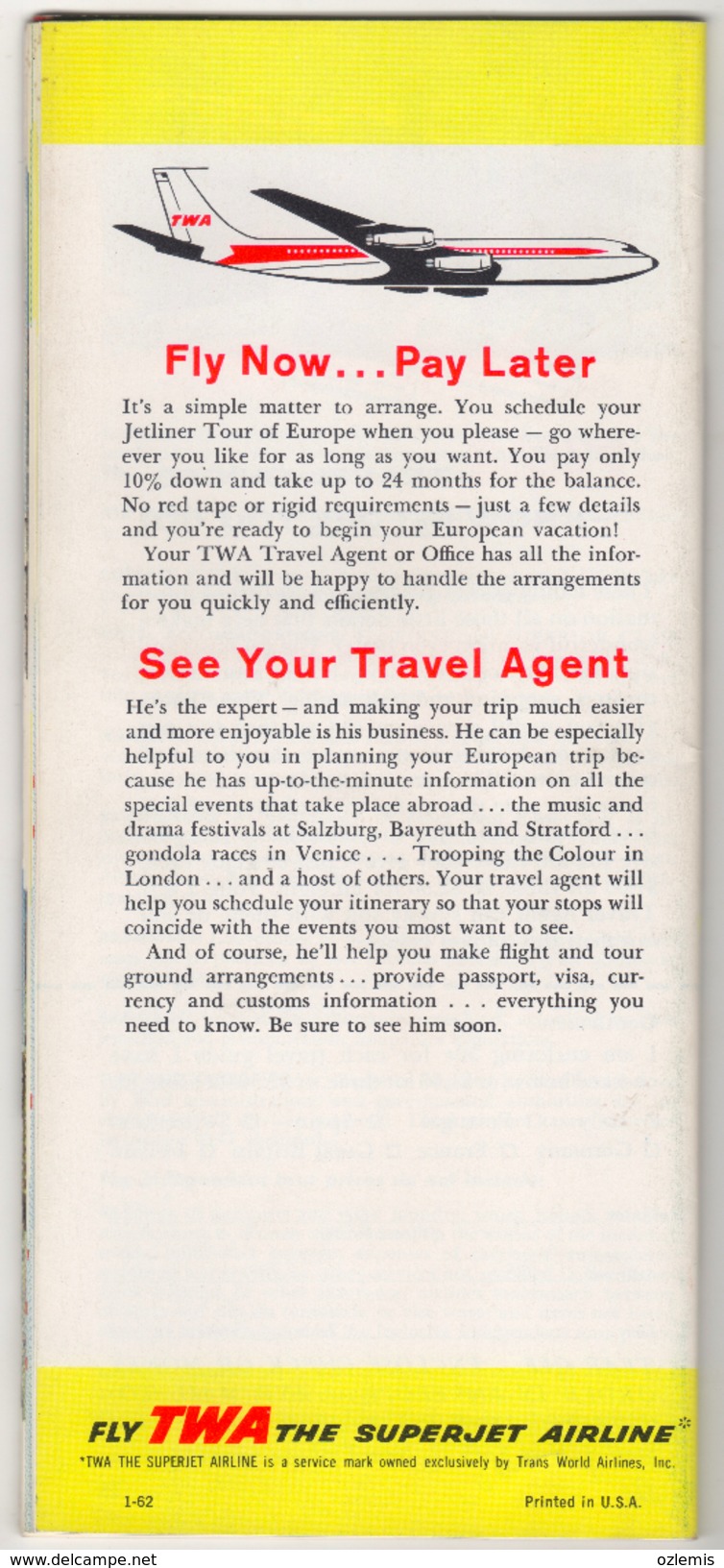TWA  AIRLINES GUIDE 1962  23 PAGES - Publicités