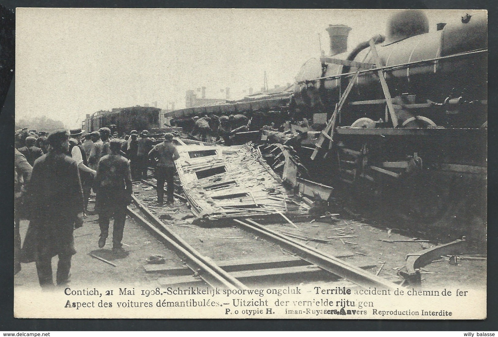 +++ CPA - KONTICH - CONTICH - Accident Chemin De Fer - Voitures Démantibulées - Schrikkelijk ... - Train Trein   // - Kontich