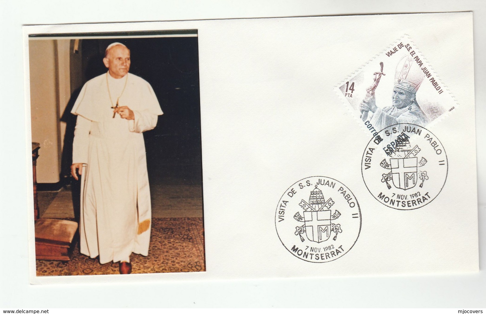 1982 SPAIN MONTSERRAT Special POPE  EVENT COVER - JOHN PAUL II VISIT,   Religion Christianity Stamps Heraldic - Covers & Documents