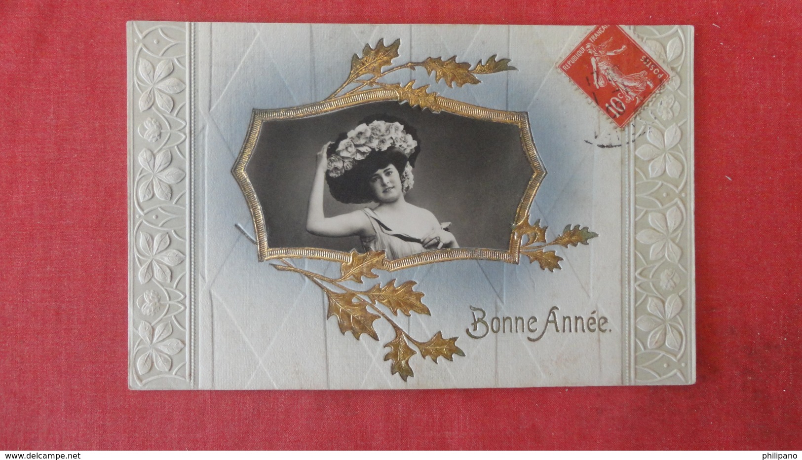 Embossed  Gold Leaf Frame  Lady In Large Hat  Bonne Annee--ref 2564 - Fashion