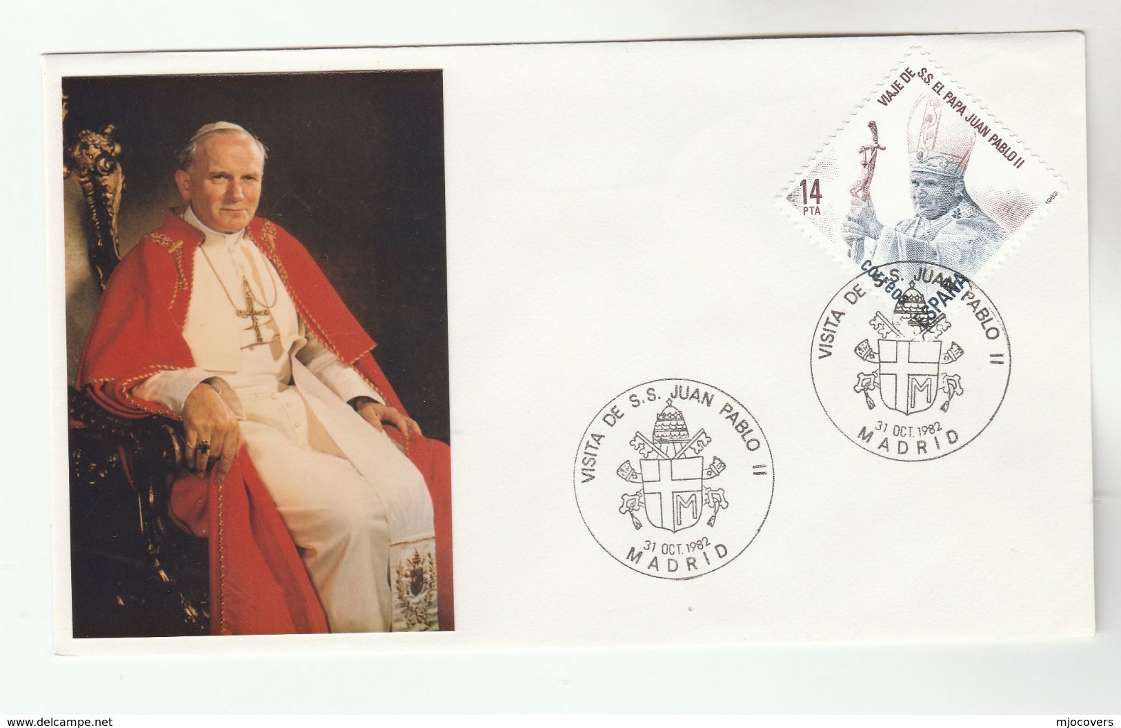 1982 SPAIN MADRID Special POPE  EVENT COVER - JOHN PAUL II VISIT,   Religion Christianity Stamps Heraldic - Covers & Documents