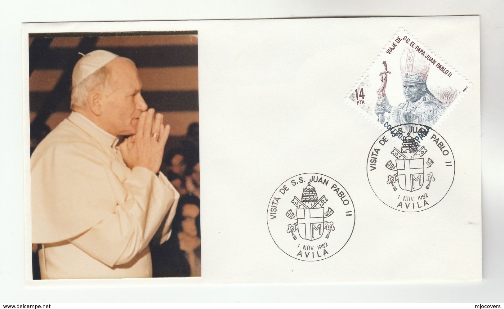 1982 SPAIN AVILA Special POPE  EVENT COVER - JOHN PAUL II VISIT,   Religion Christianity Stamps Heraldic - Popes