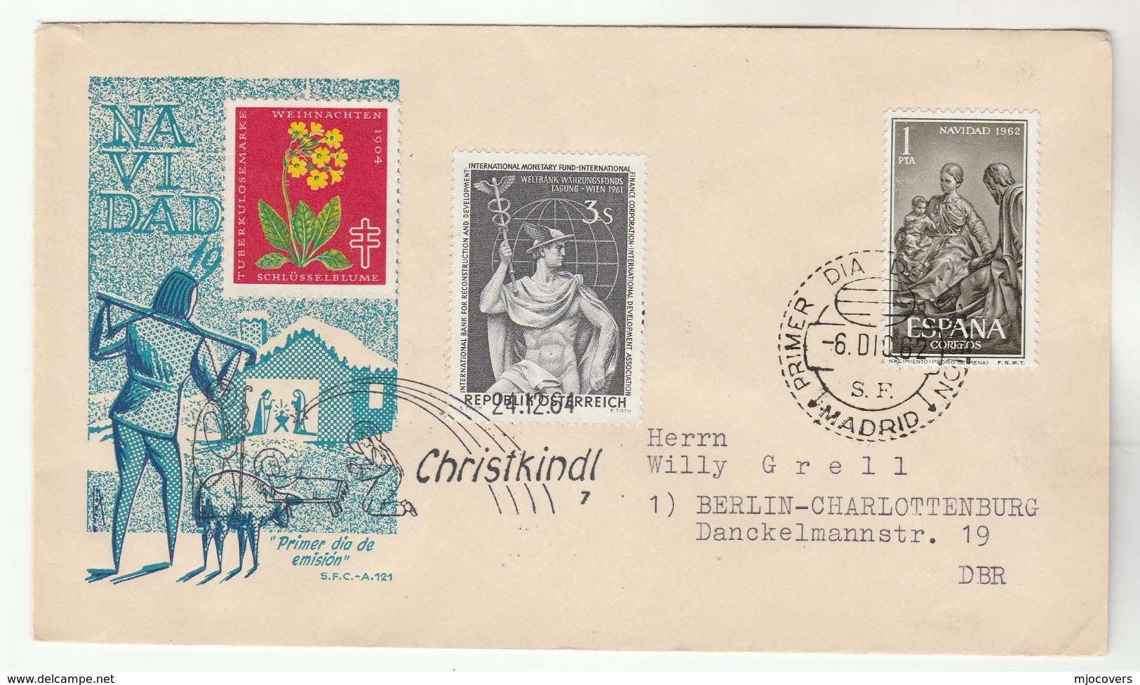 SPECIAL DOUBLE Event CHRISTMAS COVER CRISTKINDLE 64 / Spain FDC 1962 Cover Stamps AUSTRIA - Christmas
