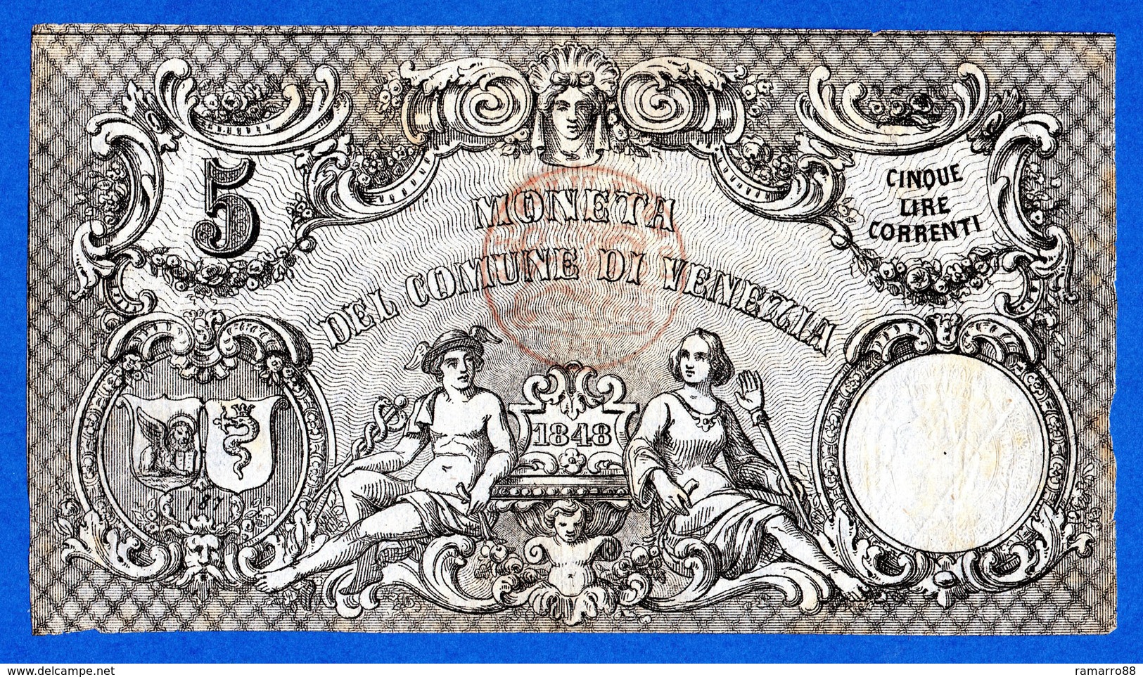 Italy Venezia 5 Lire Correnti 1848 Governo Provvisorio PS194 R3 BB~SPL / VF~XF - Autres & Non Classés