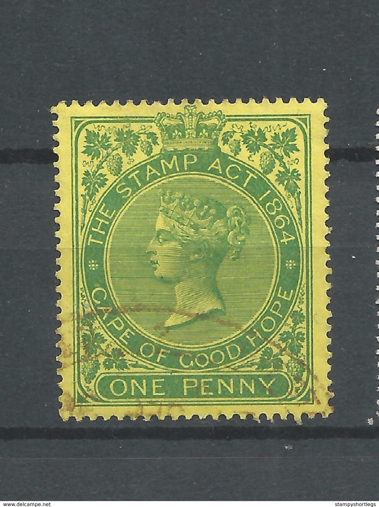 Cape Of Good Hope Stamp Act One Penny Green On Yellow Fine Used - Cap De Bonne Espérance (1853-1904)
