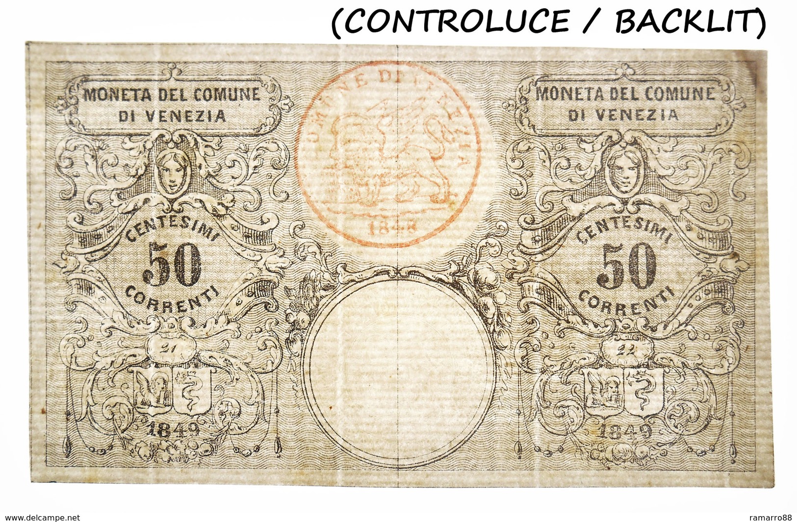 Italy Venezia 1 Lira Corrente 1849 R4 (2 X 50 Centesimi - Non Divisa) PS191a Sup- / Au- - Altri & Non Classificati