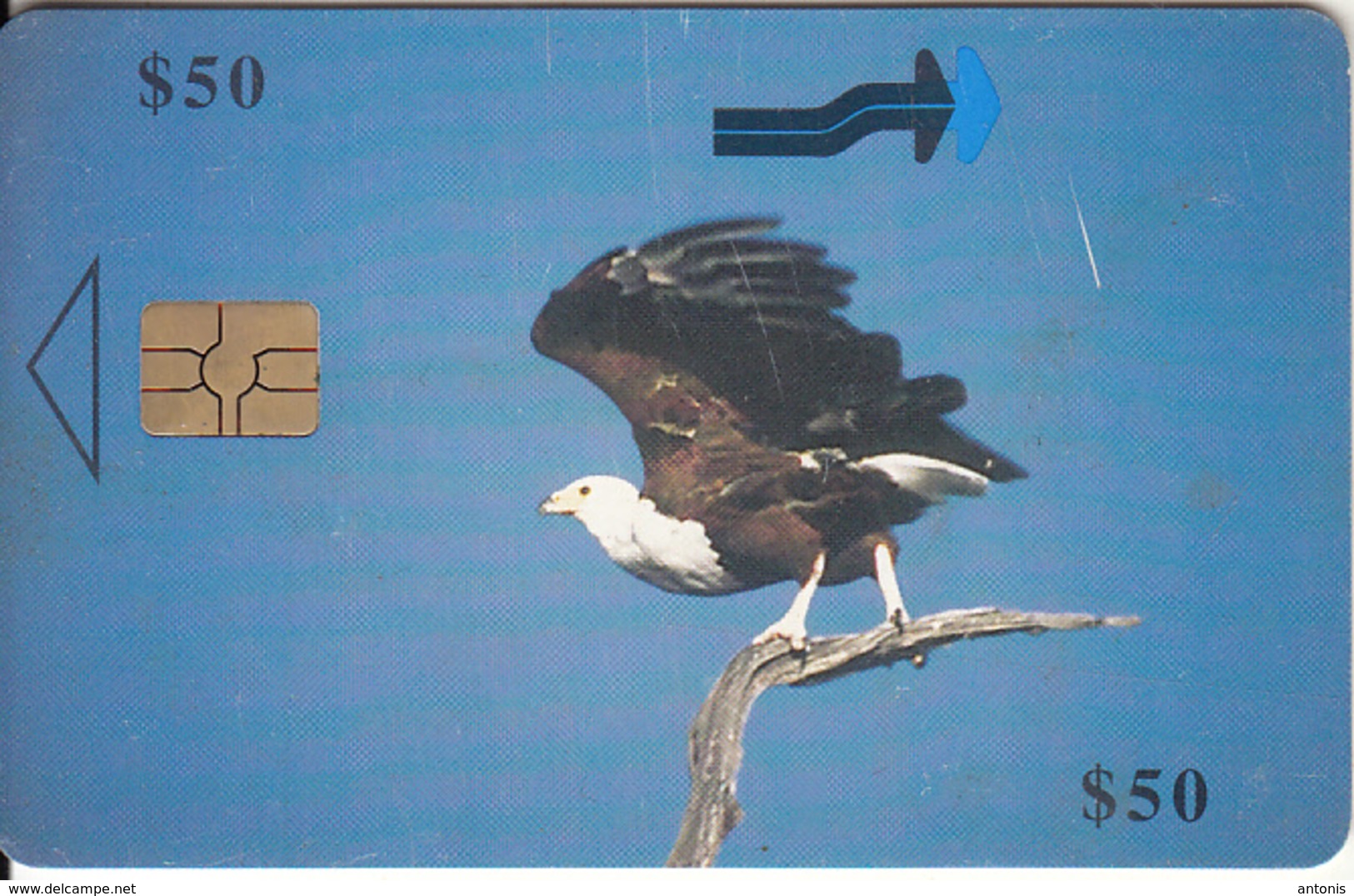 ZIMBABWE - Fish Eagle In Flight, Tirage %50000, Chip GEM3.3, Used - Zimbabwe