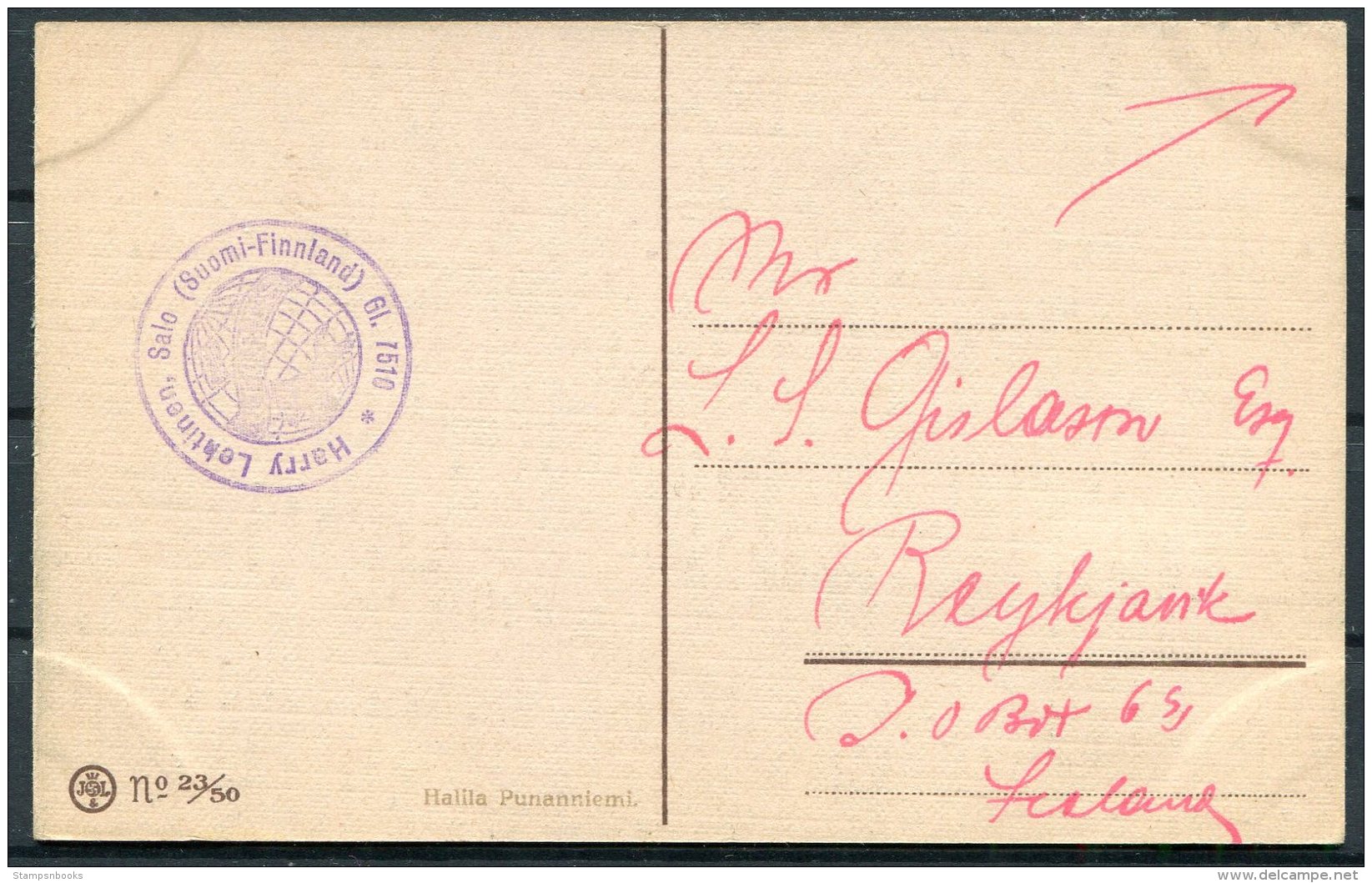 1920s Finland Postcard - Reykjavik, Iceland - Covers & Documents