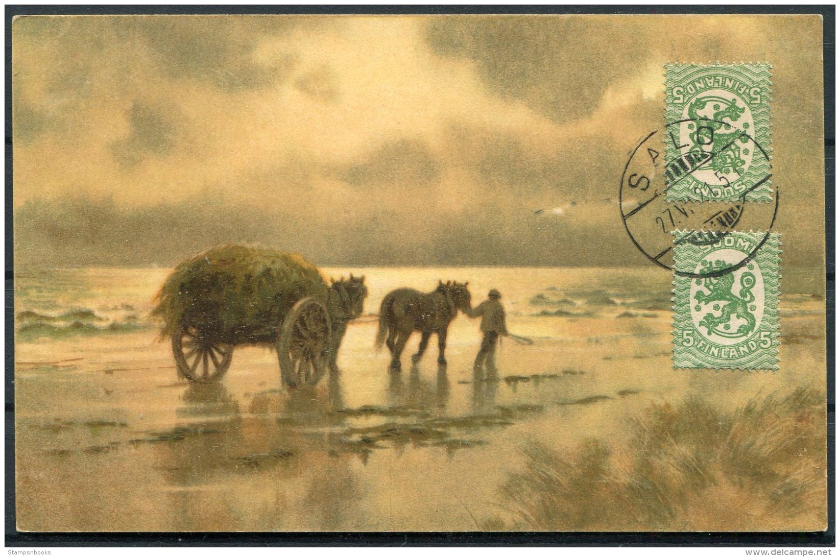 1921 Finland Horses Farming Painting Postcard Sala  - Reykjavik, Iceland - Covers & Documents