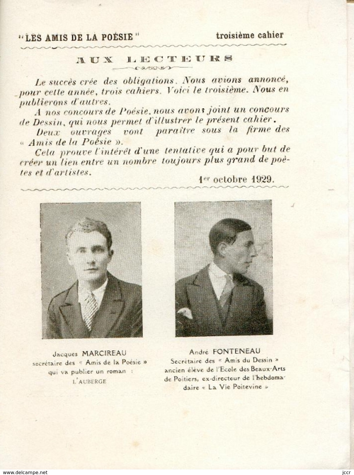 Les Amis De La Poésie - Troisième Cahier - Octobre 1929 - Autres & Non Classés