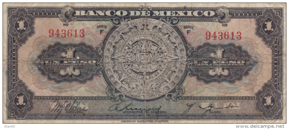 Mexico #28d 1 Peso Series F, C1930s/40s Issue Banknote Currency - Mexico