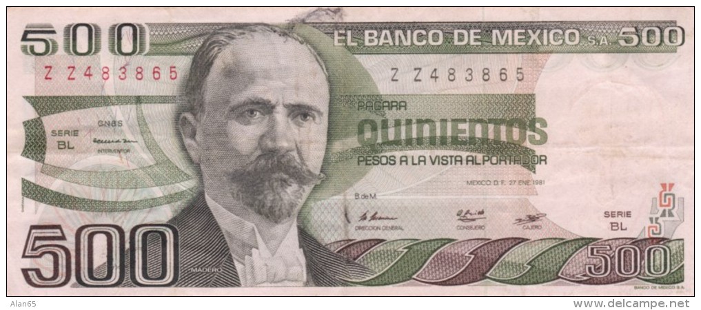 Mexico #75a 500 Peso 27 January 1981 Issue Banknote Currency - Mexico