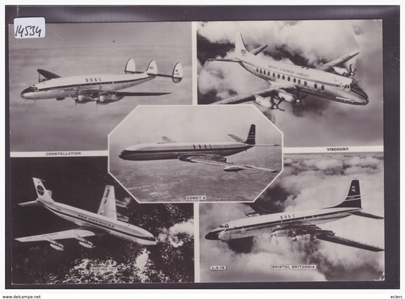 FORMAT 10x15cm - AVION CONTELLATION, BOEING, BRISTOL, COMET ET VISCOUNT - B ( TIMBRE ARRACHE AU DOS AVEC AMINCI ) - 1946-....: Moderne