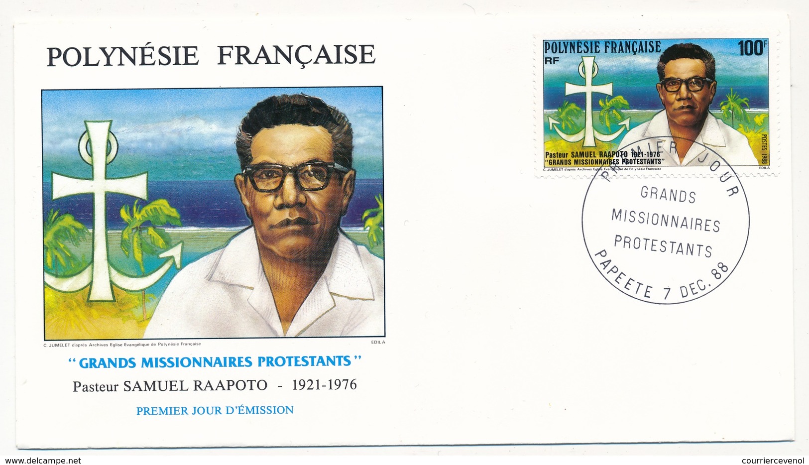 POLYNESIE FRANCAISE - 3 Enveloppes FDC - Grands Missionnaires Protestants - 1988 - Christianity