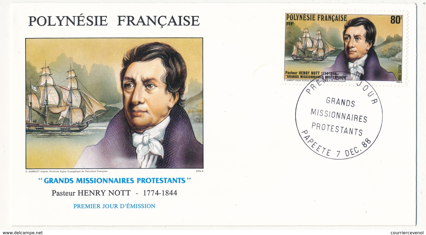 POLYNESIE FRANCAISE - 3 Enveloppes FDC - Grands Missionnaires Protestants - 1988 - Christendom