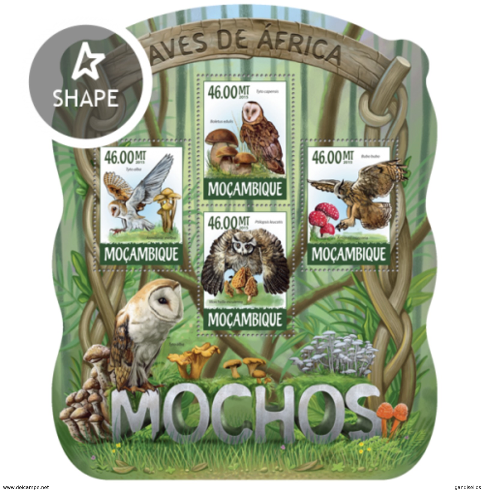 MOZAMBIQUE 2015 SHEET OWLS HIBOUX EULEN BUHOS CORUJAS BIRDS AVES PASSAROS UCCELLI OISEAUX MOCHOS Moz15222a - Mozambique