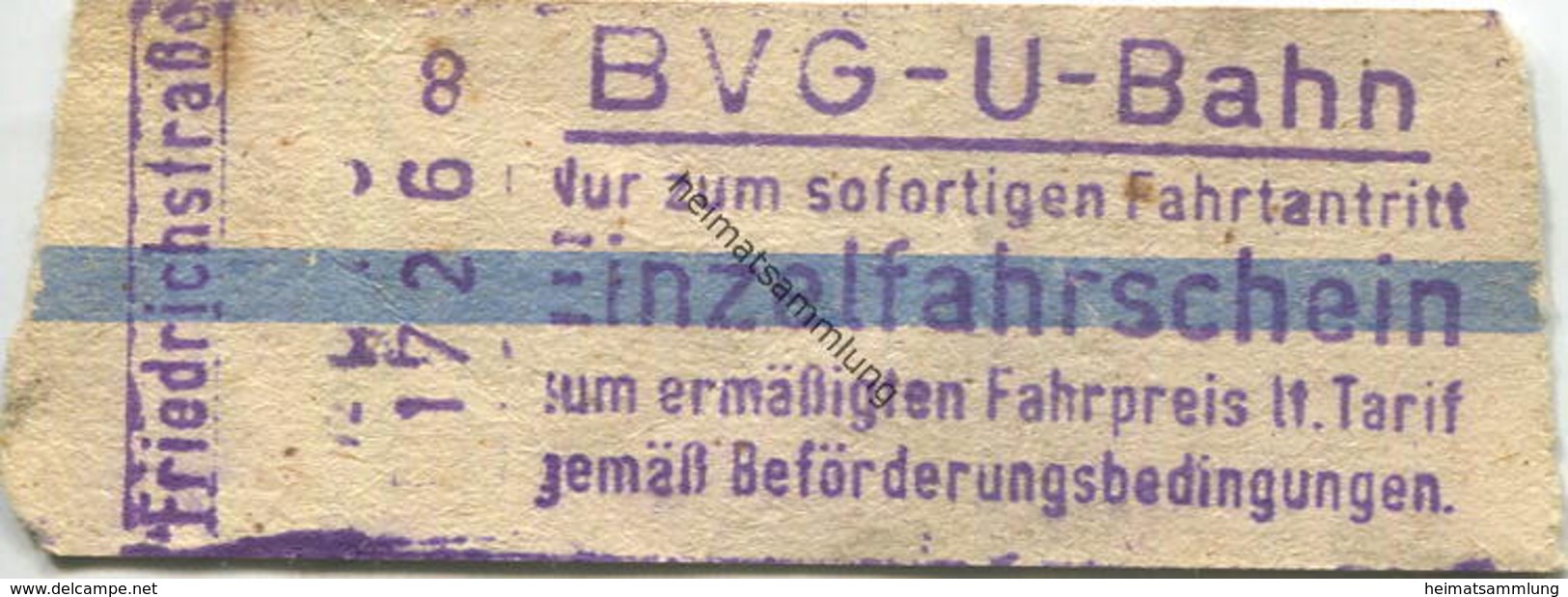 Deutschland - Berlin - BVG - U-Bahn - Einzelfahrschein Ermäßigter Fahrpreis - Friedrichstrasse - Europe