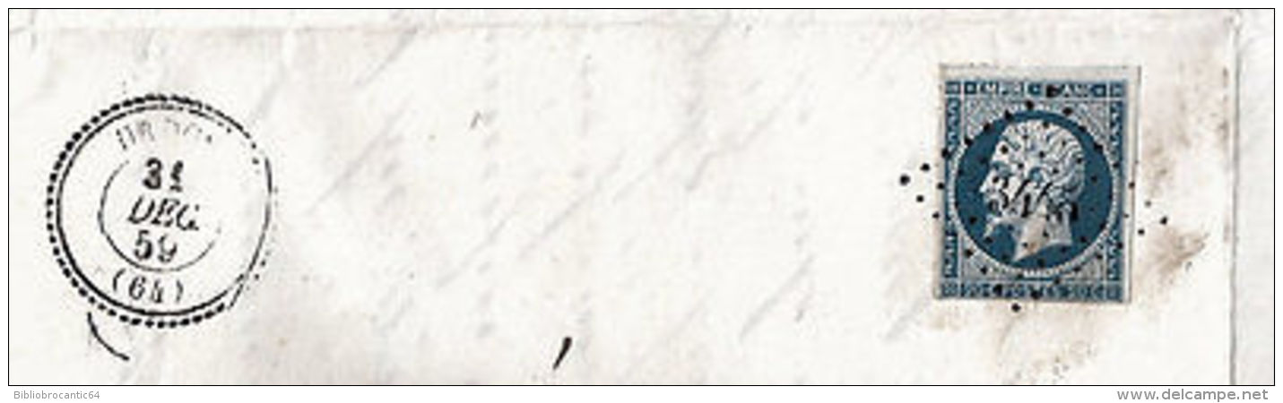 LETTRE < MARQUE POSTALE 1859 + TIMBRE NAPOLEON III - URDOS < OLORON-SAINTE-MARIE - Ohne Zuordnung