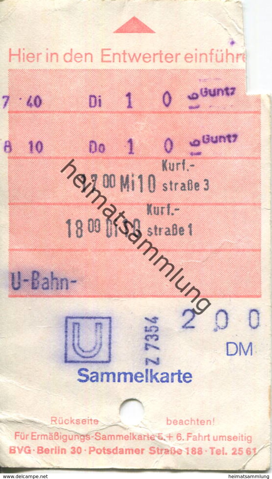 Deutschland - Berlin - Sammelkarte U-Bahn 4 Fahrten - Europe