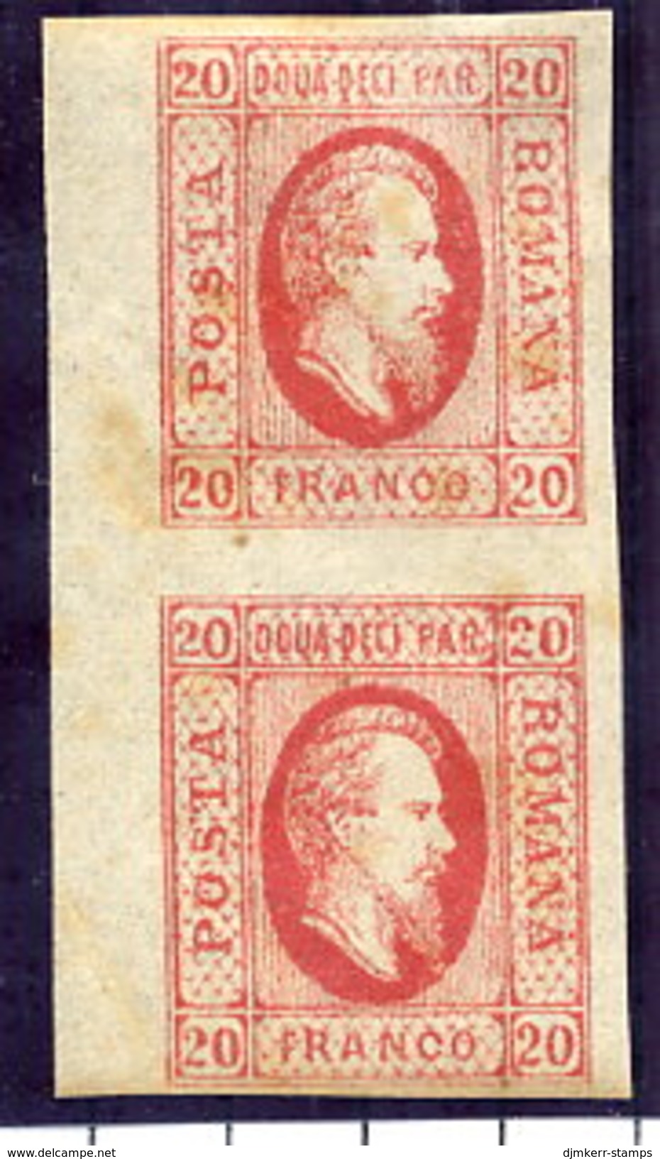 ROMANIA 1865 Prince Cuza 20 Para Vertical Pair LHM / *.  Michel 13x - 1858-1880 Fürstentum Moldau