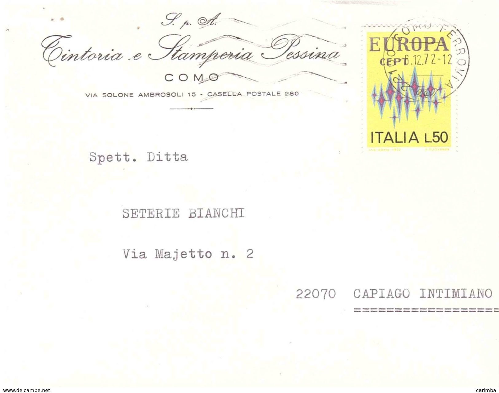 £50 EUROPA BUSTA TINTORIA E STAMPERIA PESSINA COMO - 1972