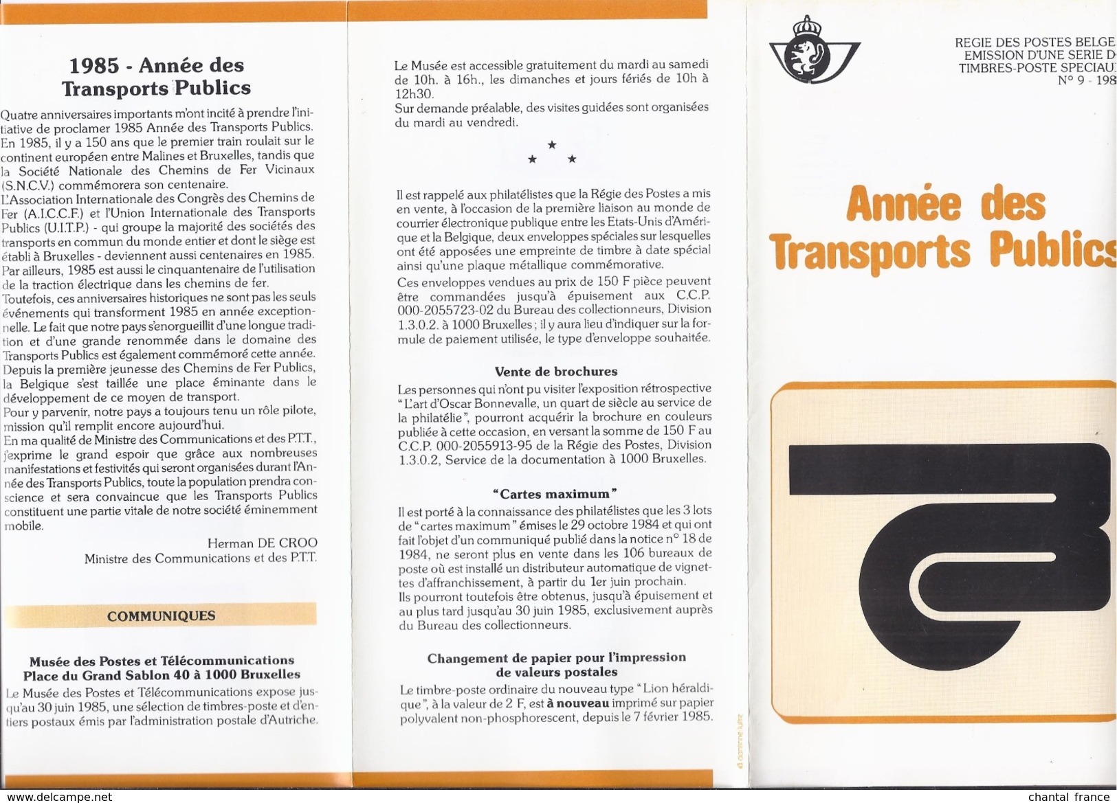 1 Dépliant De La Poste 1985 Avec 4 Timbres +  1 Feuillet 1985 Année Des Transport En Commun - Trains