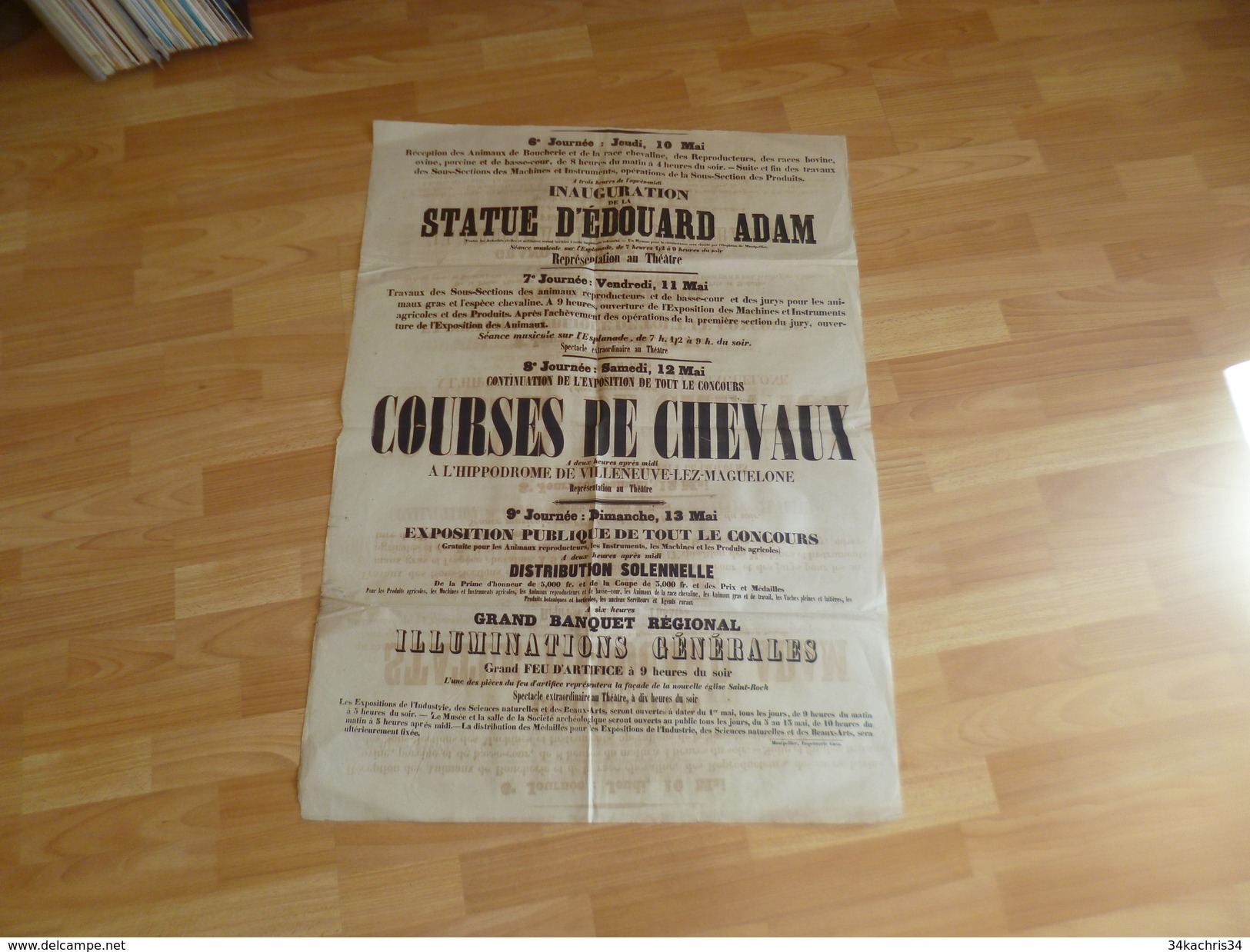 Affiche Montpellier Mai 1860 Inauguration Statue E.Adam Et Course De Chevaux Et Exposition Agricole Animaux, ....i - Posters