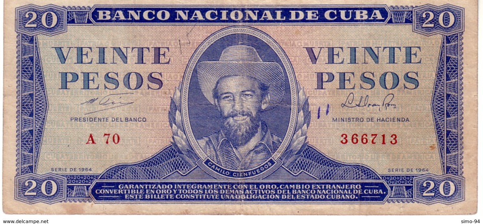 Cuba P.97 20 Pesos 1964 Vf - Cuba