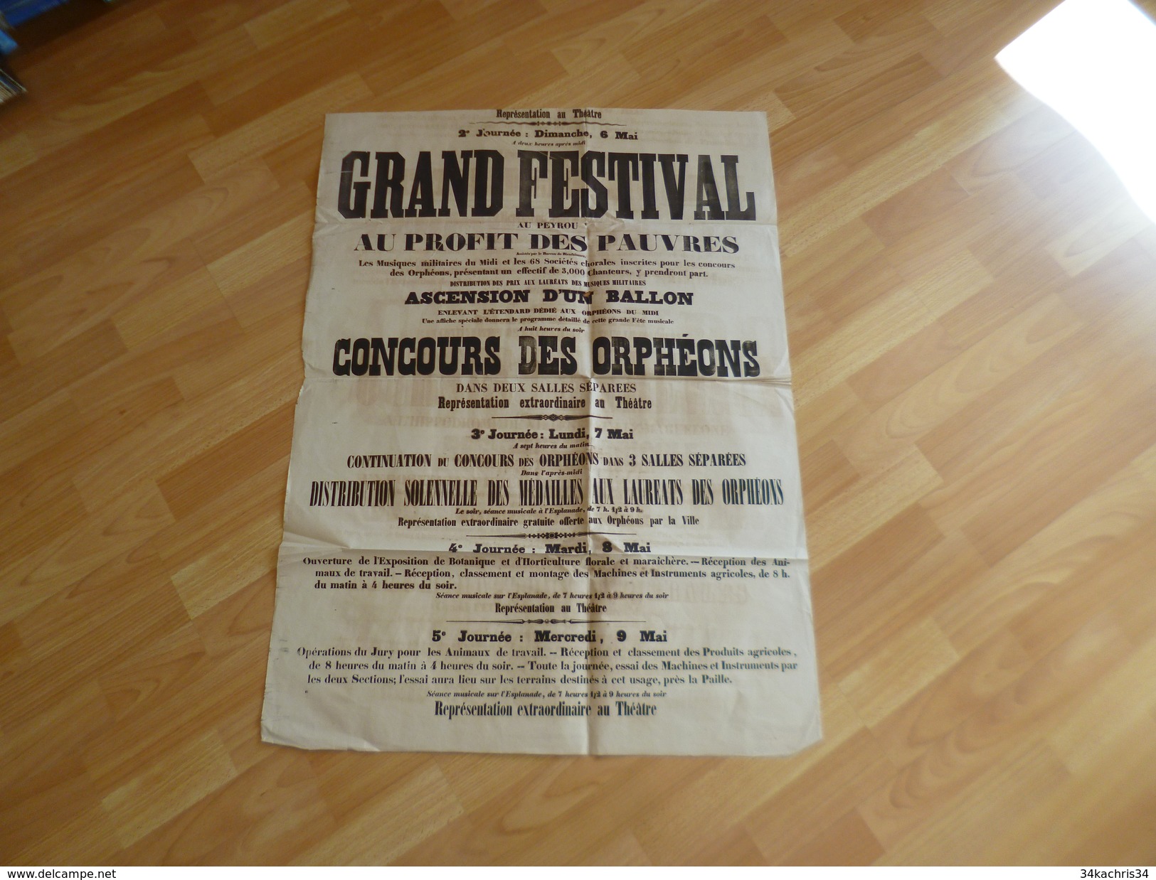 Affiche Montpellier Vers1860 Grand Festival Chorale Pour Les Pauvres Concours Orphéons Acension Ballon  Expo Agricole - Afiches
