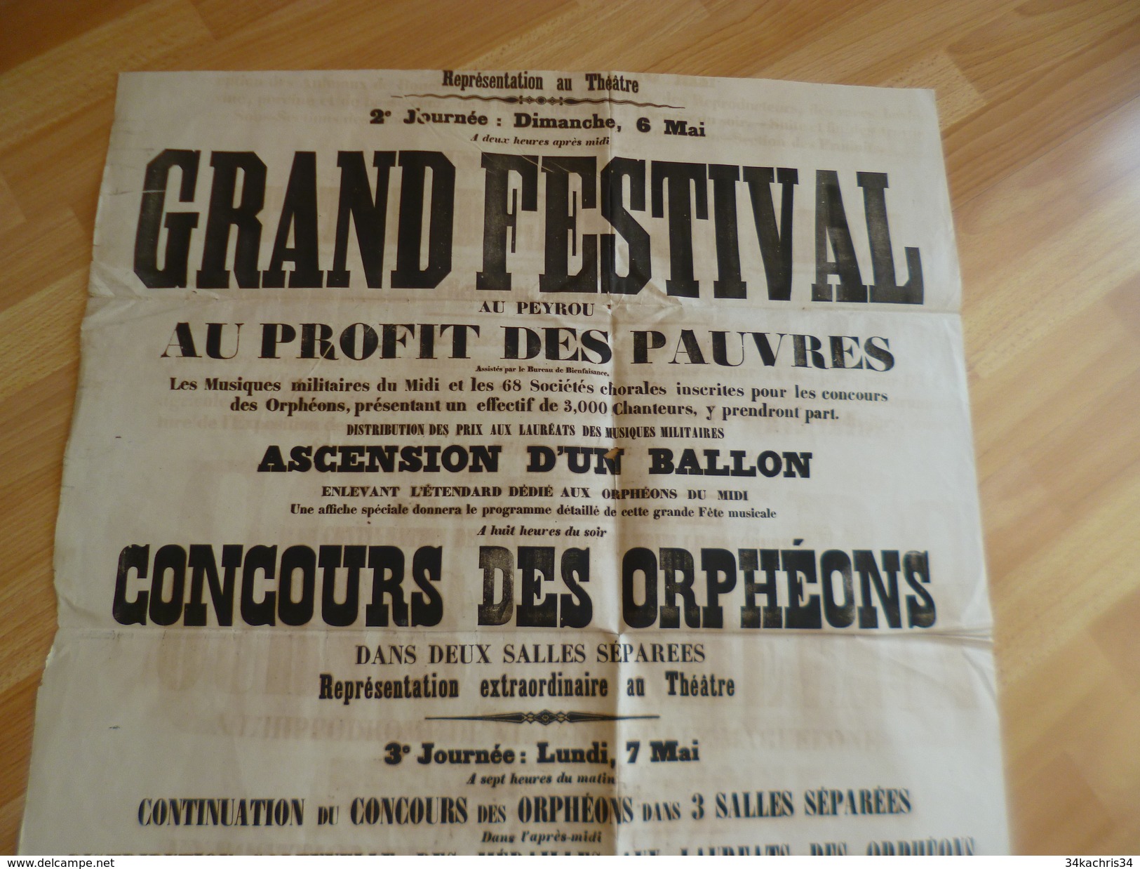 Affiche Montpellier Vers1860 Grand Festival Chorale Pour Les Pauvres Concours Orphéons Acension Ballon  Expo Agricole - Plakate