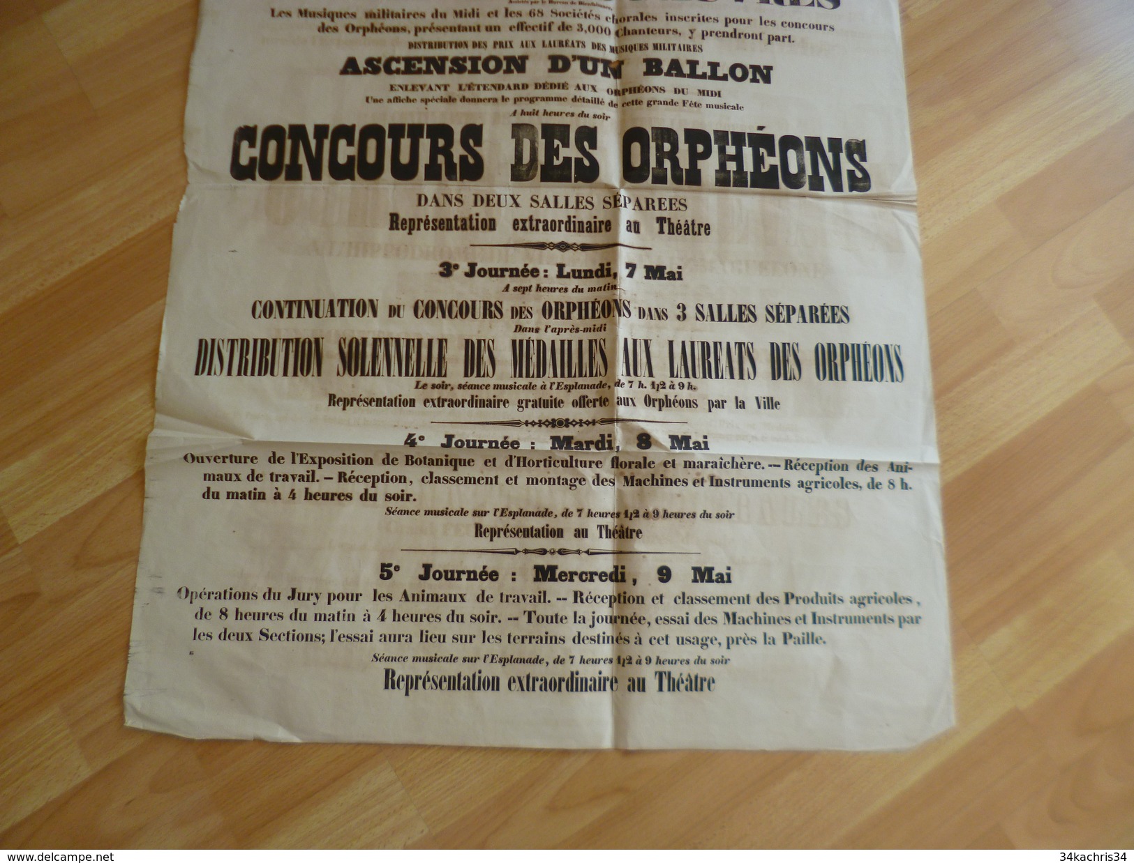 Affiche Montpellier Vers1860 Grand Festival Chorale Pour Les Pauvres Concours Orphéons Acension Ballon  Expo Agricole - Afiches