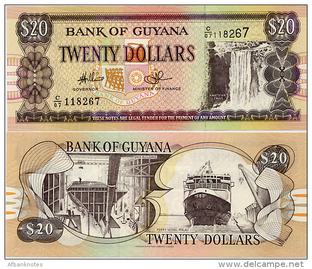 GUYANA       20 Dollars       P-30e       ND (c. 2010)       UNC - Guyana