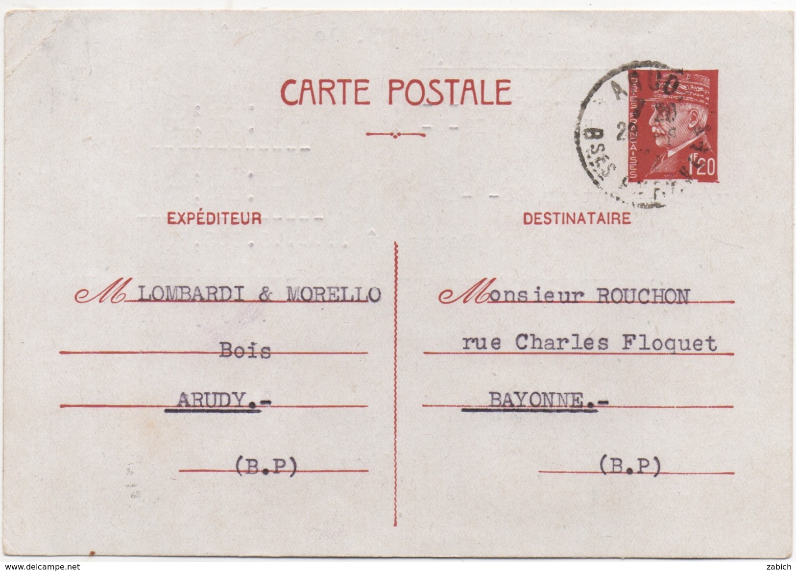 CARTE POSTALE 1F20 PETAIN - Standard Postcards & Stamped On Demand (before 1995)