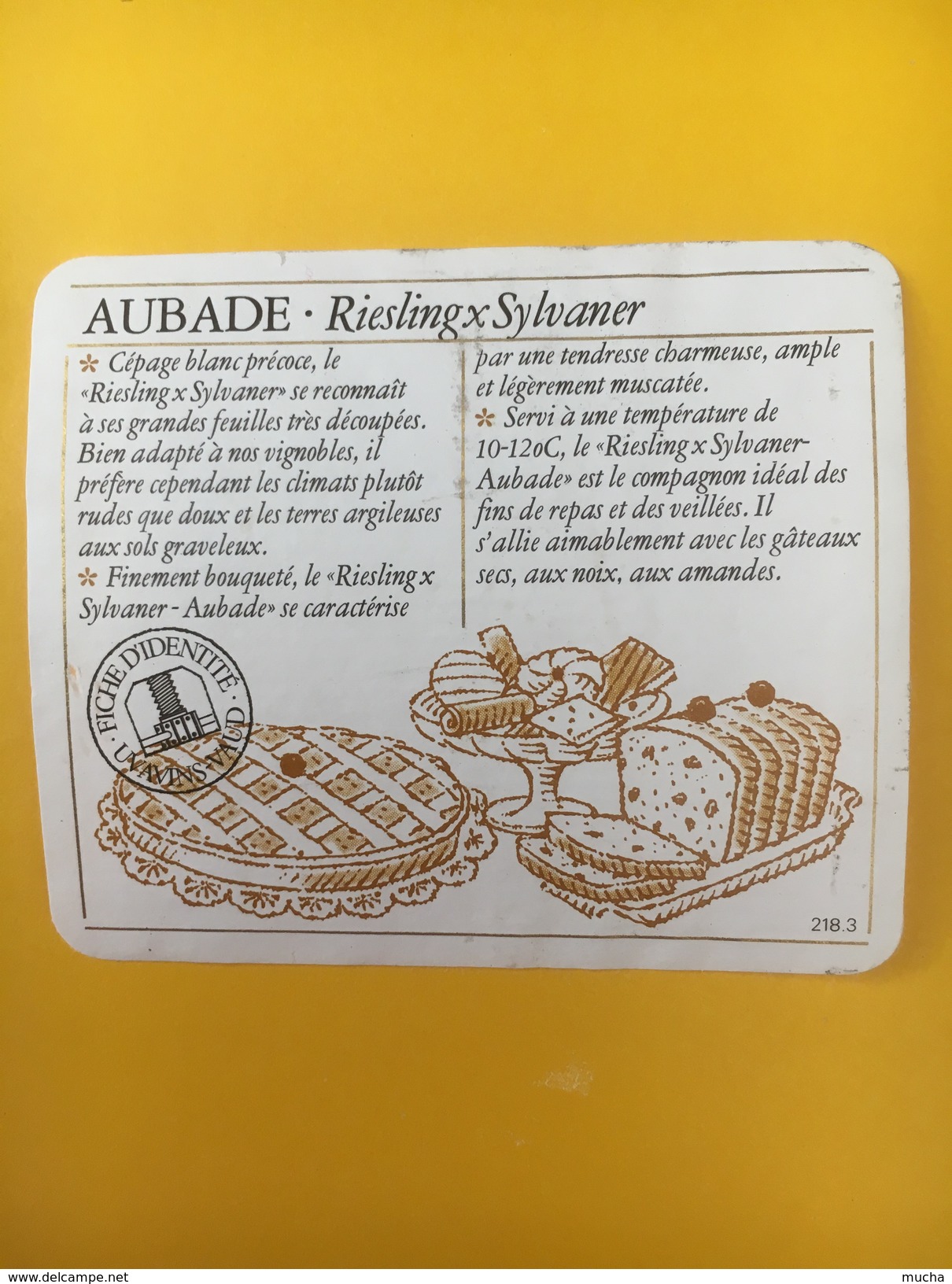 4058 -  Aubade Riesling Sylvaner Du Pays Romand 1986 Suisse - Musique