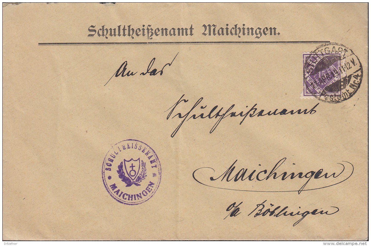 INFLA  Württ. Dienst 131 EF, Auf Brief Des Schultheißenamtes Maichingen Mit Stempel: Stuttgart 11.APR 1919 - Sonstige & Ohne Zuordnung