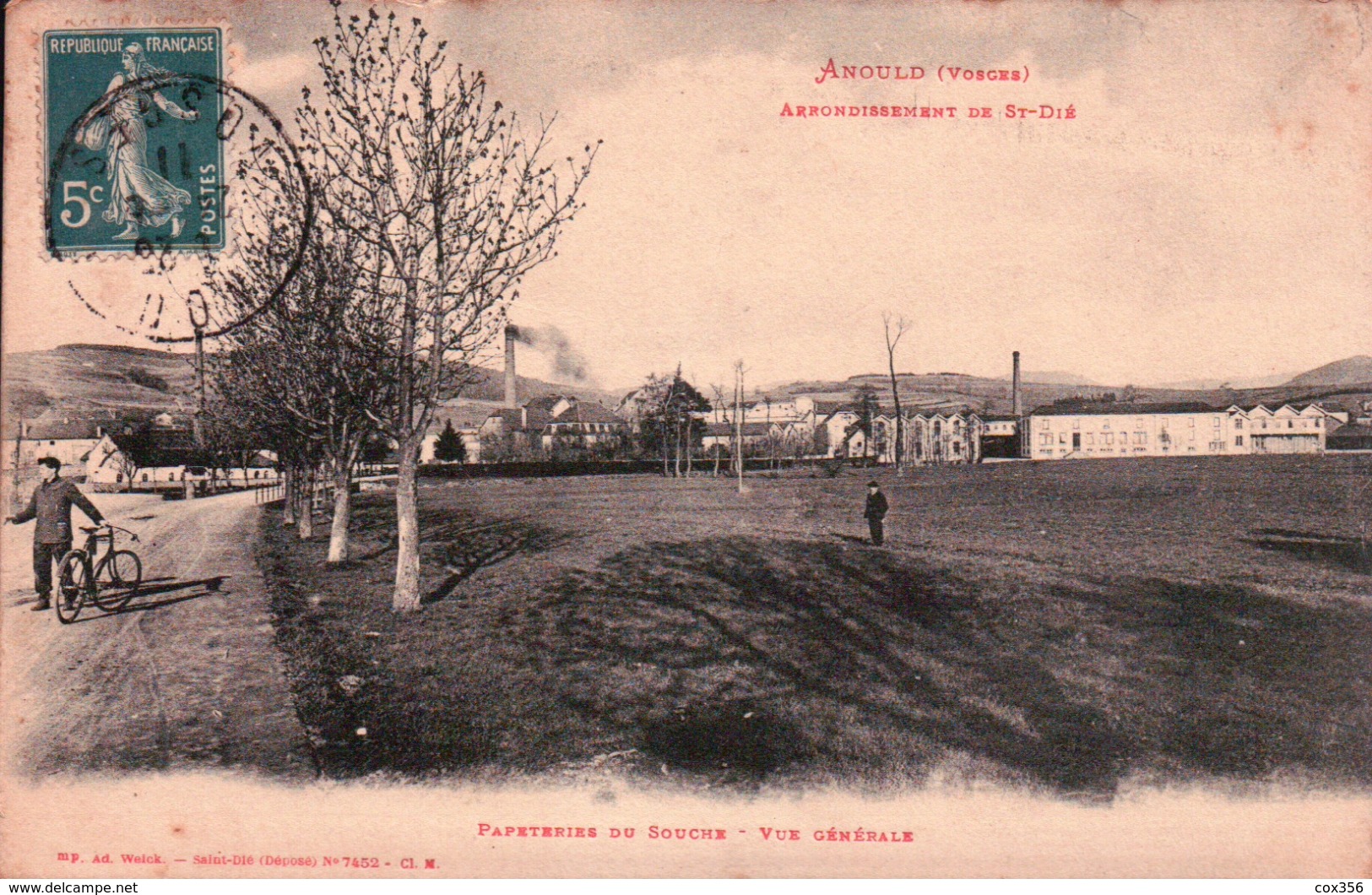 CPA 88 ANOULD Arrondissement De St DIE Papeteries Du Souche Vue Générale  Cycliste Animé - Anould