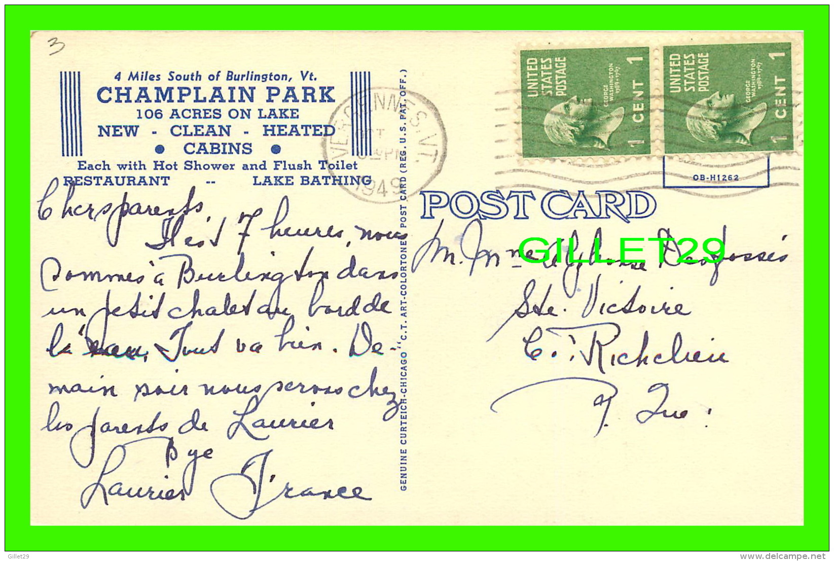 BURLINGTON, VT - CHAMPLAIN PARK CABINS - TRAVEL IN 1940 - - Burlington