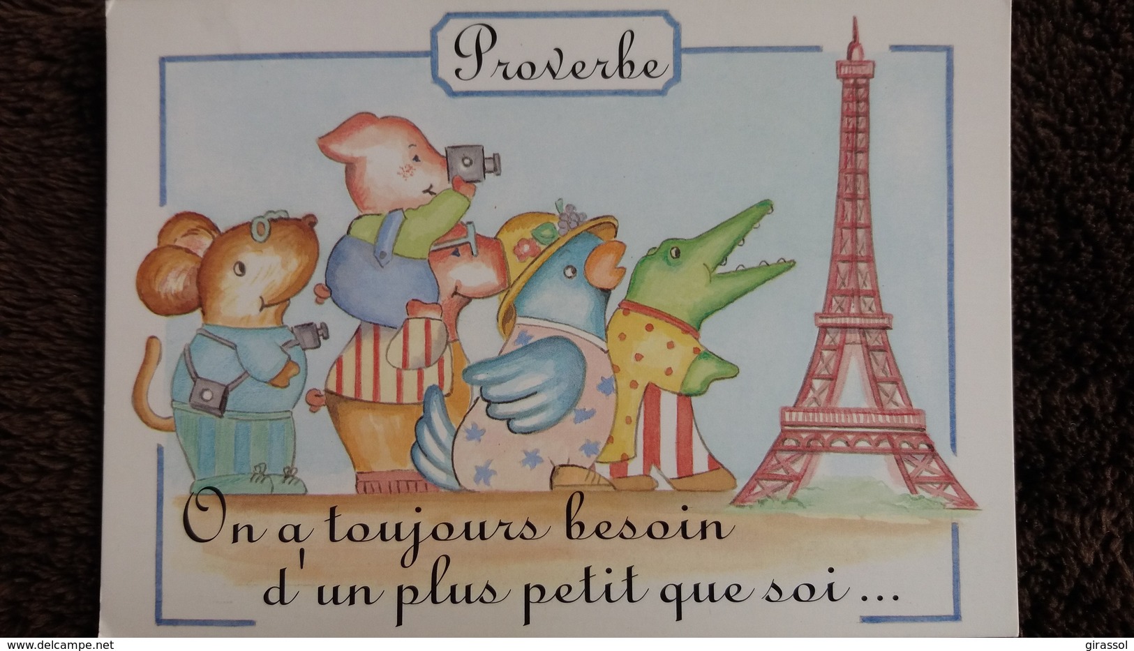 CPM PROVERBE ON A TOUJOURS BESOIN D UN PLUS PETIT QUE SOI ANIMAUX DESSIN CECILE DANIEL TOUR EIFFEL PARIS - Cochons