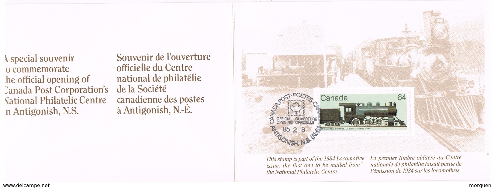24132. Tarjeta Conmemorativa ANTIGONISH N.S. (Canada) 1985. Ferrocarril. Souvenir Postes - Commemorative Covers