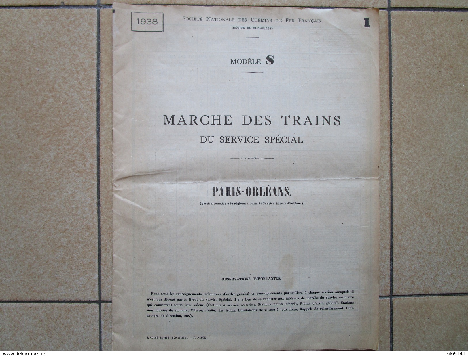 S.N.C.F - MARCHE DES TRAINS Du Service Spécial  -  PARIS-ORLEANS - Eisenbahnverkehr