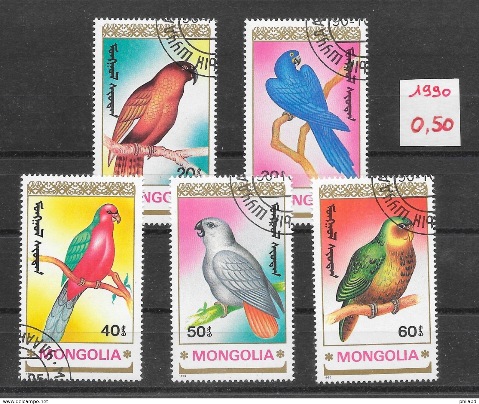 Oiseau Perroquet - Mongolie N°1780 à 1784 1990 O - Perroquets & Tropicaux