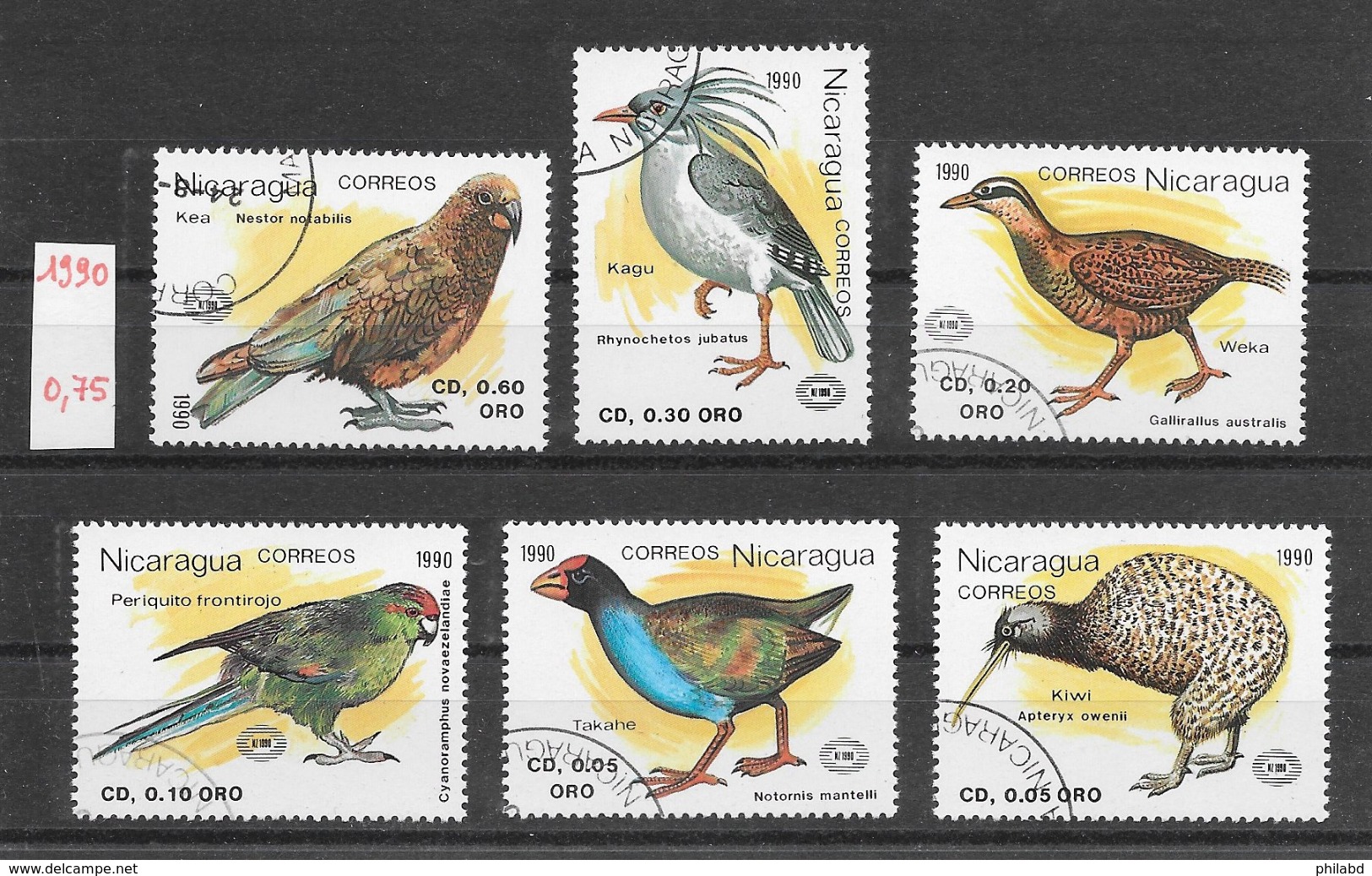 Oiseau - Nicaragua N°1544 à 1549 1990 O - Perroquets & Tropicaux