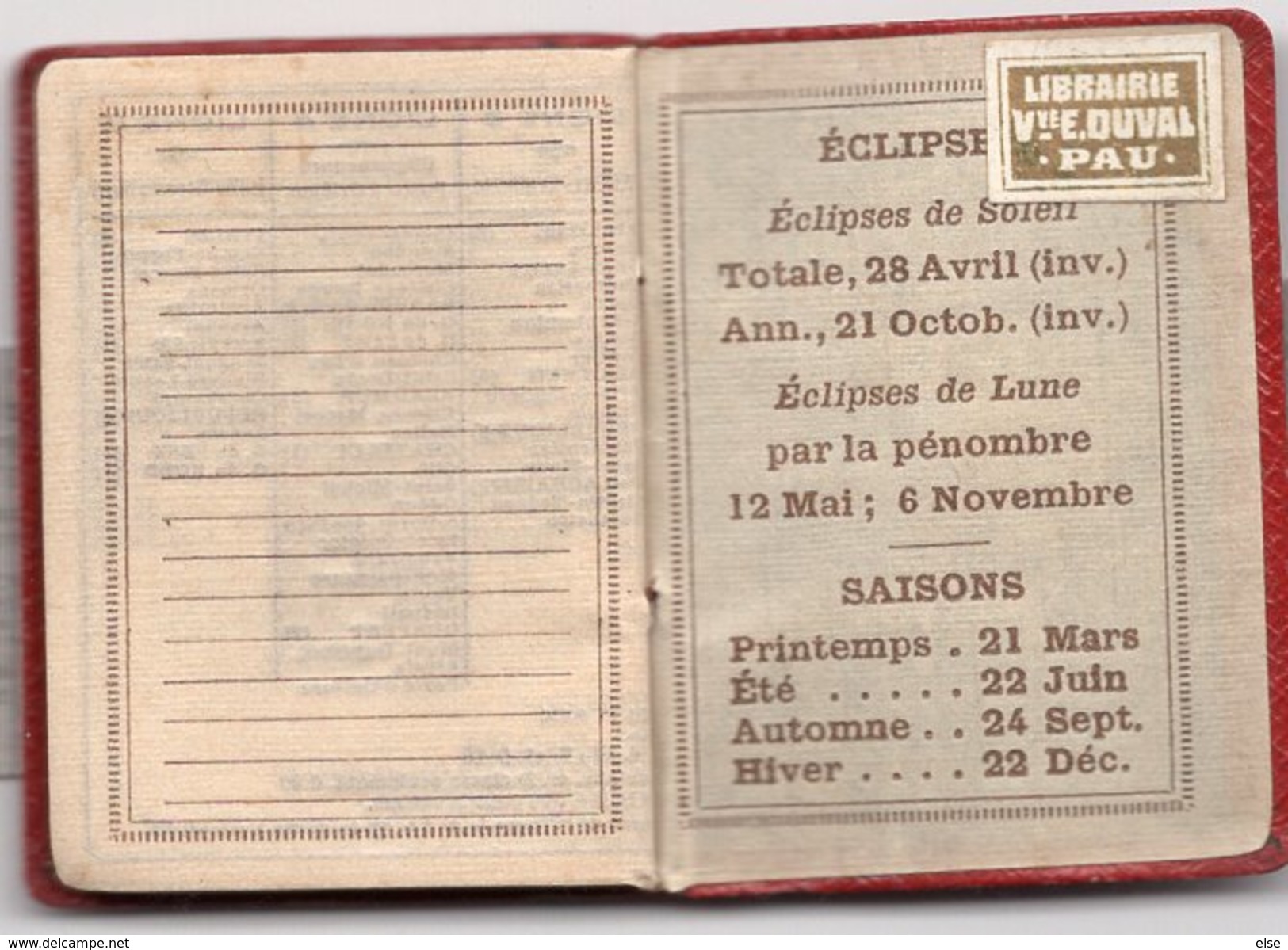 PETIT ALMANACH 1911 CALENDRIER AVEC NOTES  PUBLICITAIRE LIBRAIRIE Vve DUVAL  PAU - Petit Format : 1901-20