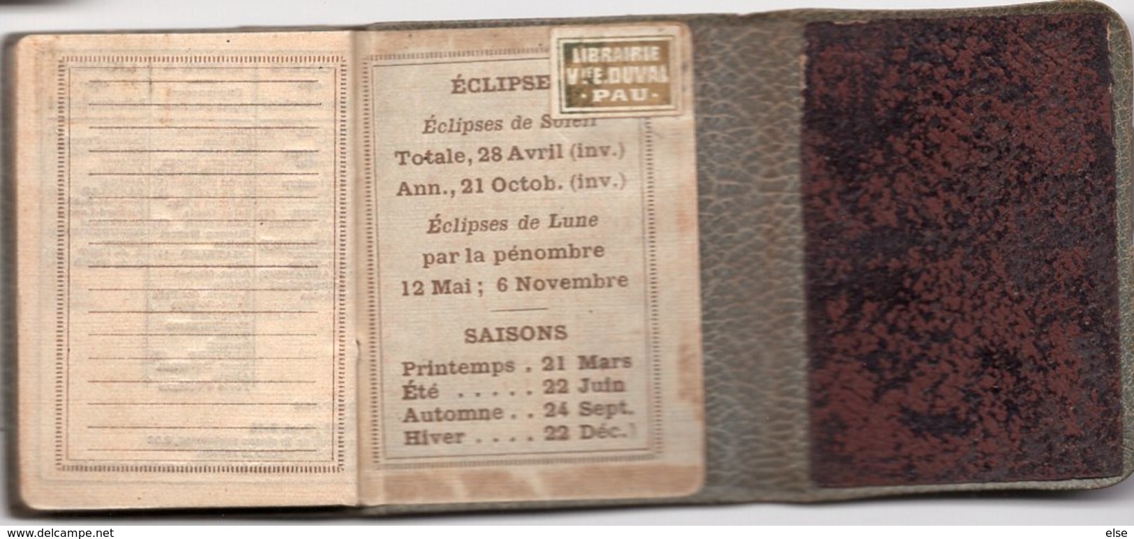 PETIT ALMANACH 1911 CALENDRIER AVEC NOTES 3 VOLETS     PUBLICITAIRE LIBRAIRIE Vve DUVAL  PAU - Petit Format : 1901-20