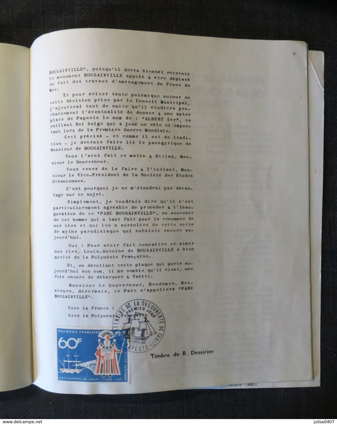 BOUGAINVILLE A TAHITI 1768-1968 Brochure Souvenir Philatelique Contenant 3 Timbres  Tirage 200 Ex - Other & Unclassified